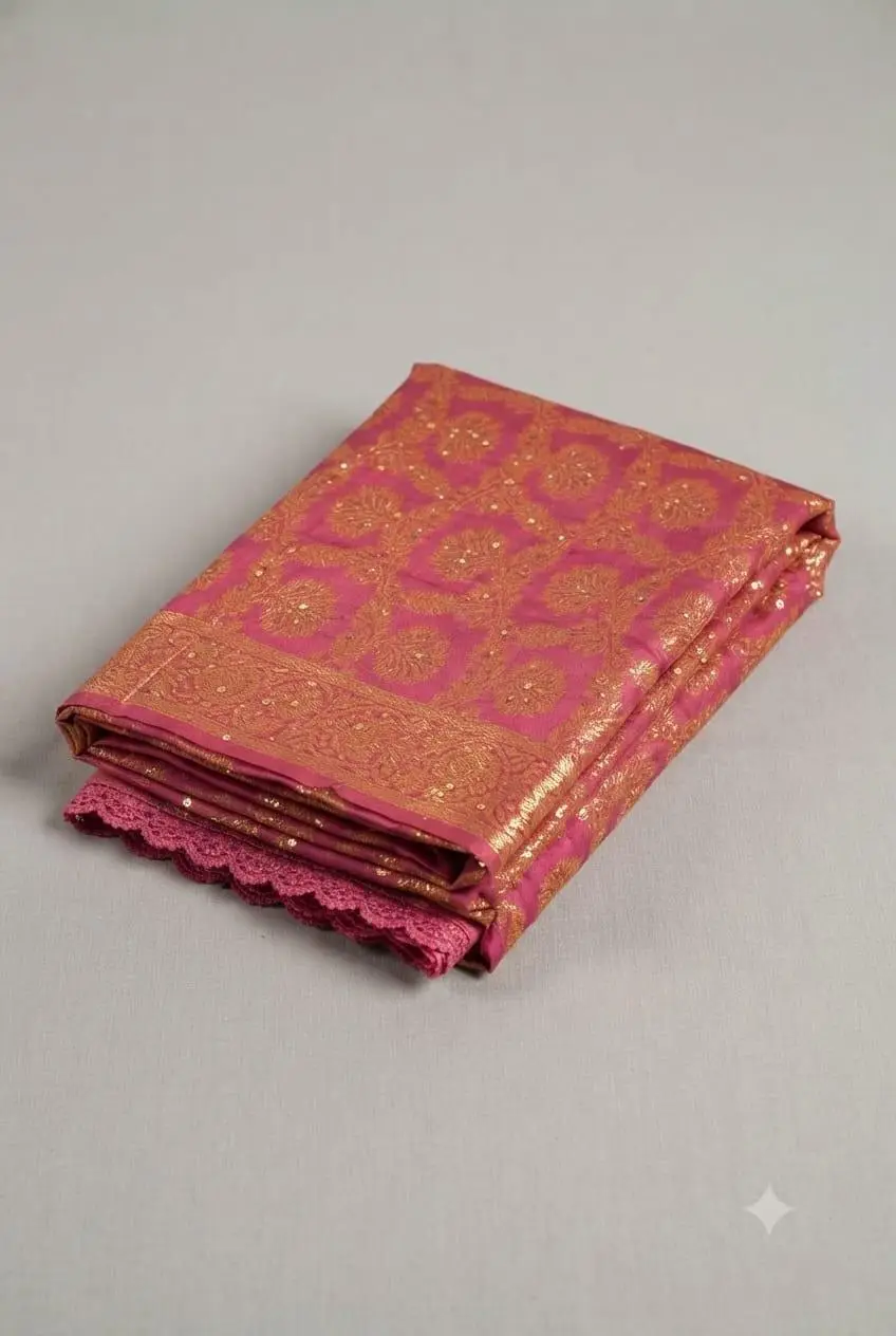 LCF BANARSI PRINT QURESHIA WITH SEQUENCE WORK DUPATTA - MAGENTA PINK view 2