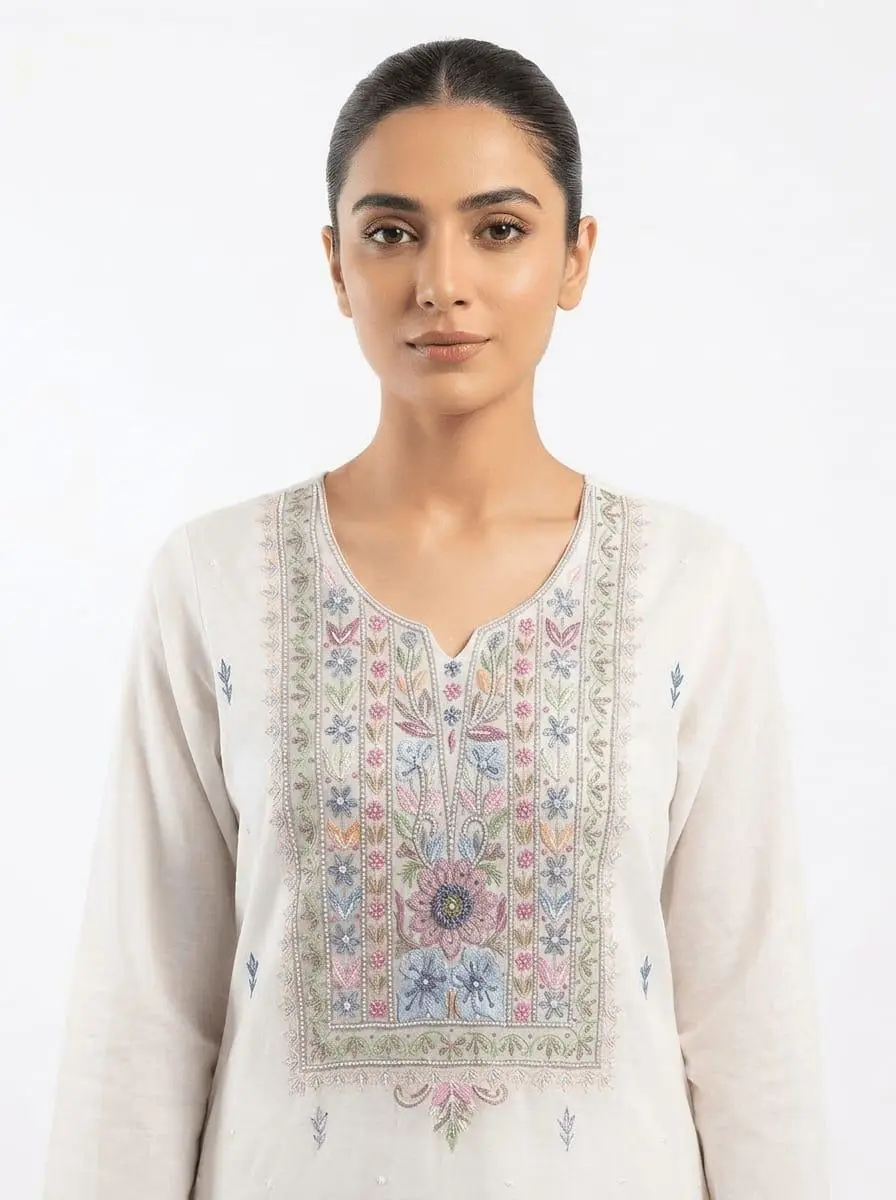 LCF CHIKAN EMBROIDERY UNSTITCHED MAL COTTON DRESSS MATERIAL (KURTA & DUPATTA) - DESIGN 1 view 2