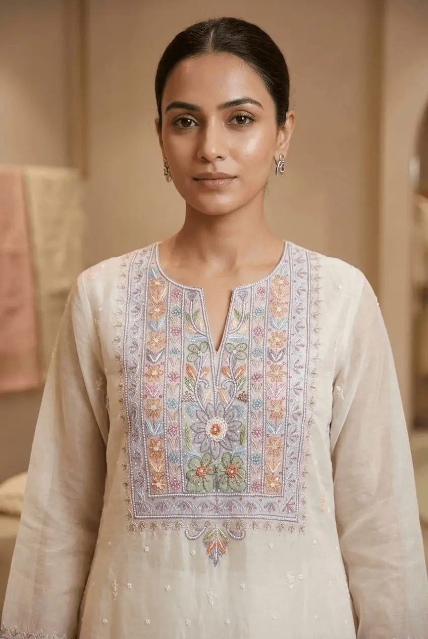 LCF CHIKAN EMBROIDERY UNSTITCHED MAL COTTON DRESSS MATERIAL (KURTA & DUPATTA) - DESIGN 3 view 2