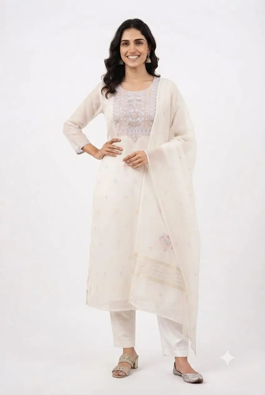 LCF CHIKAN EMBROIDERY UNSTITCHED MAL COTTON DRESSS MATERIAL (KURTA & DUPATTA) - DESIGN 3 view 3