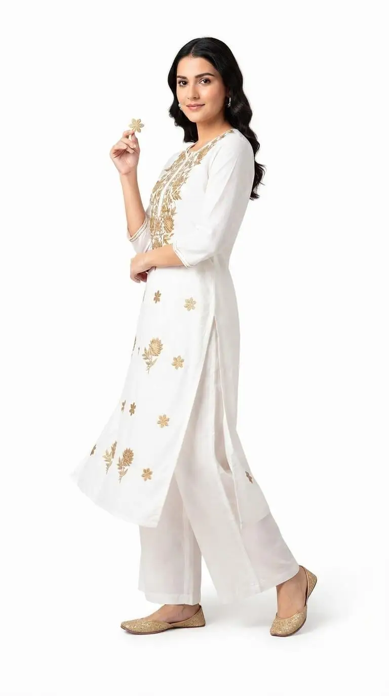 LCF CHIKAN COMPUTER EMBROIDERY RAYON LONG KURTI - GOLDEN view 3