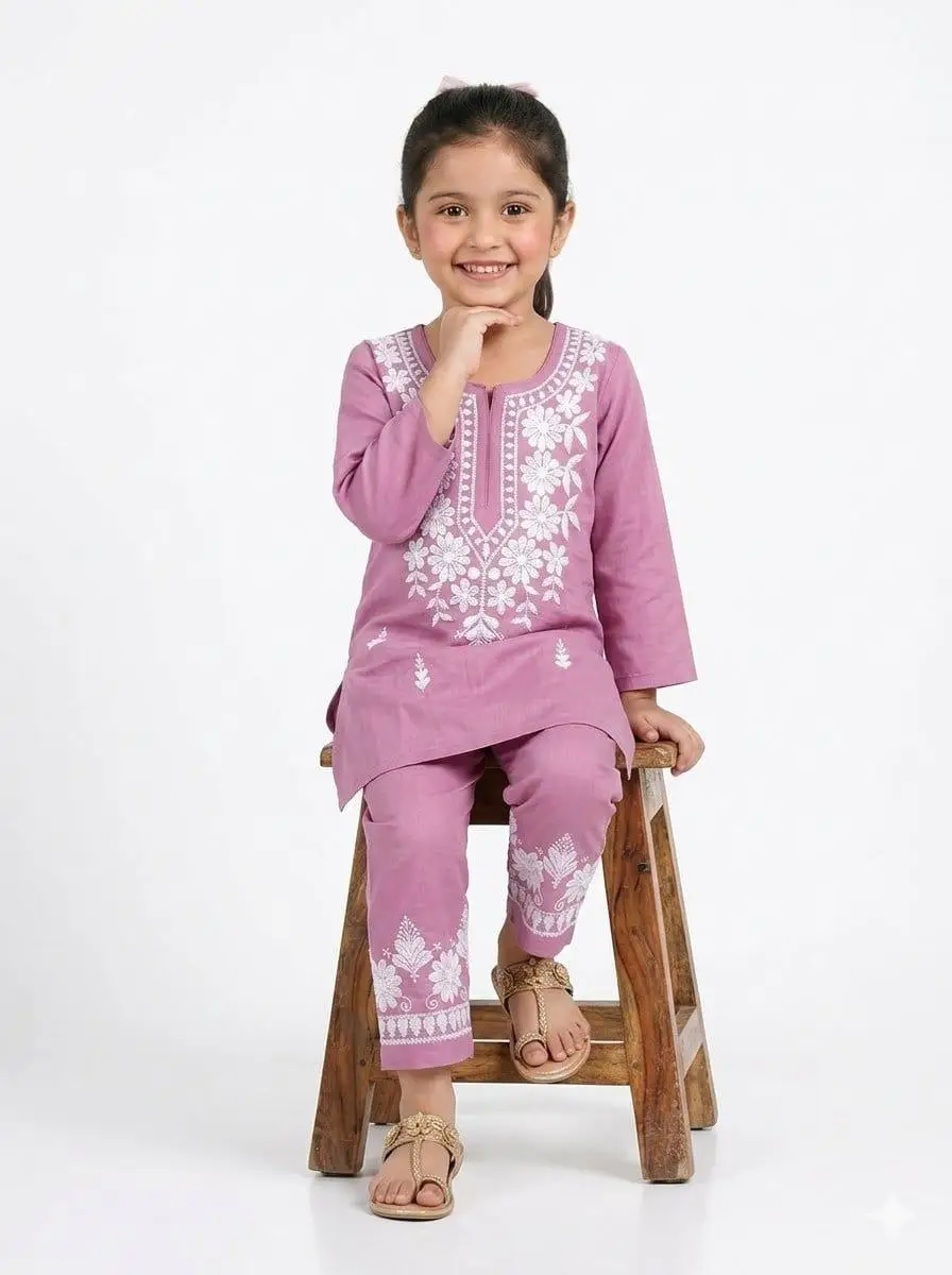 LCF CHIKAN COMPUTER EMBROIDERY RAYON SET FOR GIRL -PINK view 2