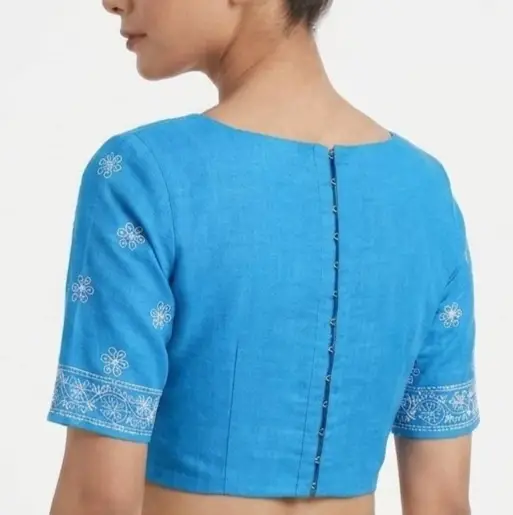 LCF CHIKAN EMBROIDERY MAL COTTON UNSTITCHED BLOUSE PIECE - BLUE view 2