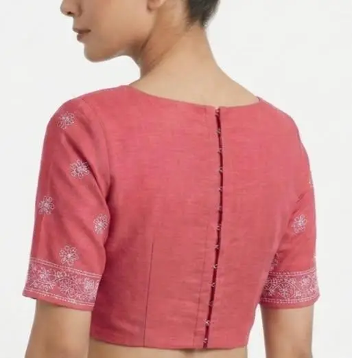 LCF CHIKAN EMBROIDERY MAL COTTON UNSTITCHED BLOUSE PIECE - CARROT view 2