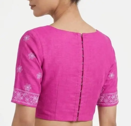 LCF CHIKAN EMBROIDERY MAL COTTON UNSTITCHED BLOUSE PIECE - DARK PINK view 2