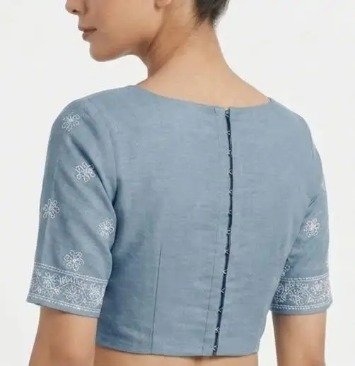LCF CHIKAN EMBROIDERY MAL COTTON UNSTITCHED BLOUSE PIECE - GREY view 2