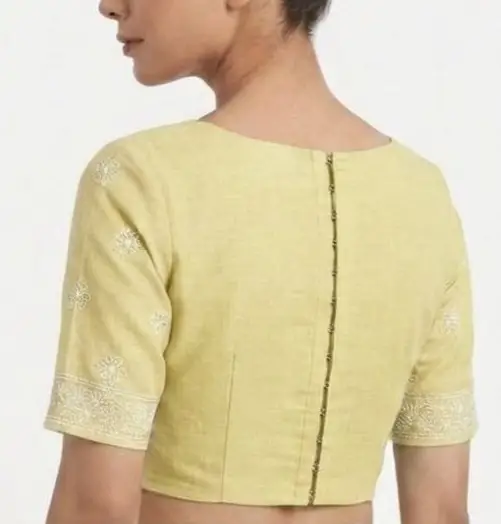 LCF CHIKAN EMBROIDERY MAL COTTON UNSTITCHED BLOUSE PIECE - LEAMON YELLOW view 2