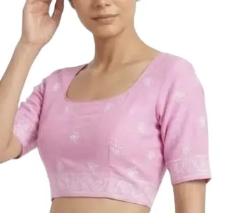 LCF CHIKAN EMBROIDERY MAL COTTON UNSTITCHED BLOUSE PIECE - PINK