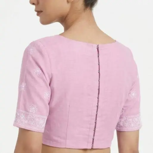 LCF CHIKAN EMBROIDERY MAL COTTON UNSTITCHED BLOUSE PIECE - PINK view 2