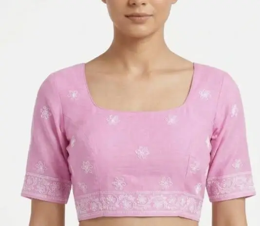 LCF CHIKAN EMBROIDERY MAL COTTON UNSTITCHED BLOUSE PIECE - PINK view 3