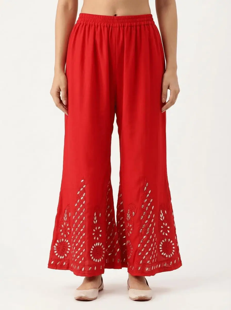 LCF CHIKAN RMBROIDERY CHIFFON SHARARA WITH GOTA PATTI WORK - RED