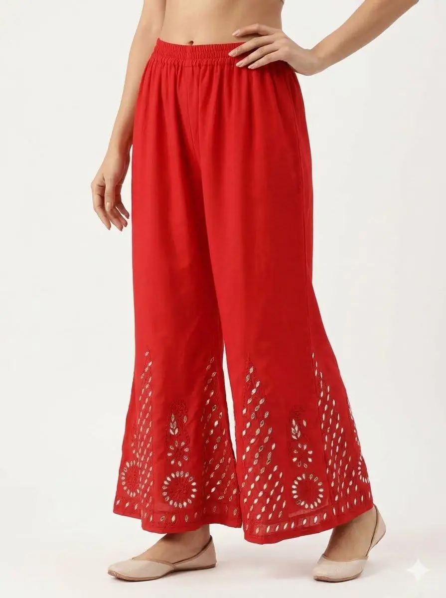 LCF CHIKAN RMBROIDERY CHIFFON SHARARA WITH GOTA PATTI WORK - RED view 2