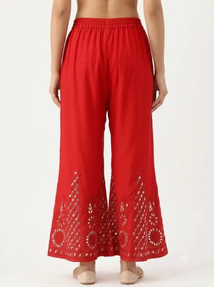 LCF CHIKAN RMBROIDERY CHIFFON SHARARA WITH GOTA PATTI WORK - RED view 3