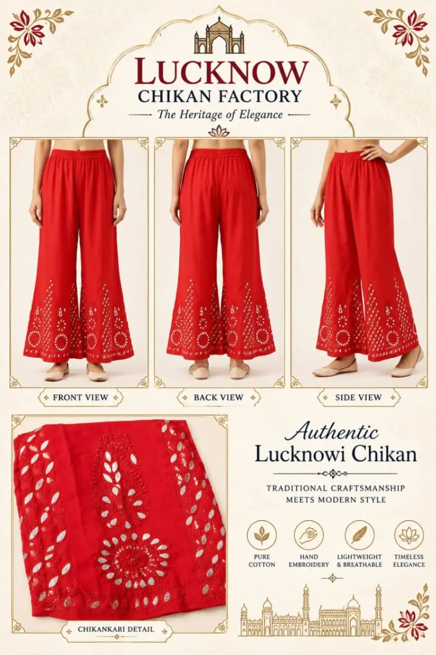 LCF CHIKAN RMBROIDERY CHIFFON SHARARA WITH GOTA PATTI WORK - RED view 4