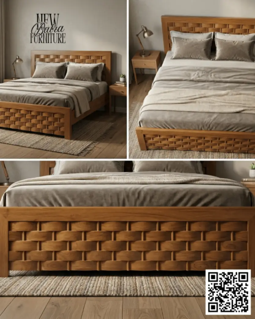 Heritage Weave Solid Wood Double Bed view 2