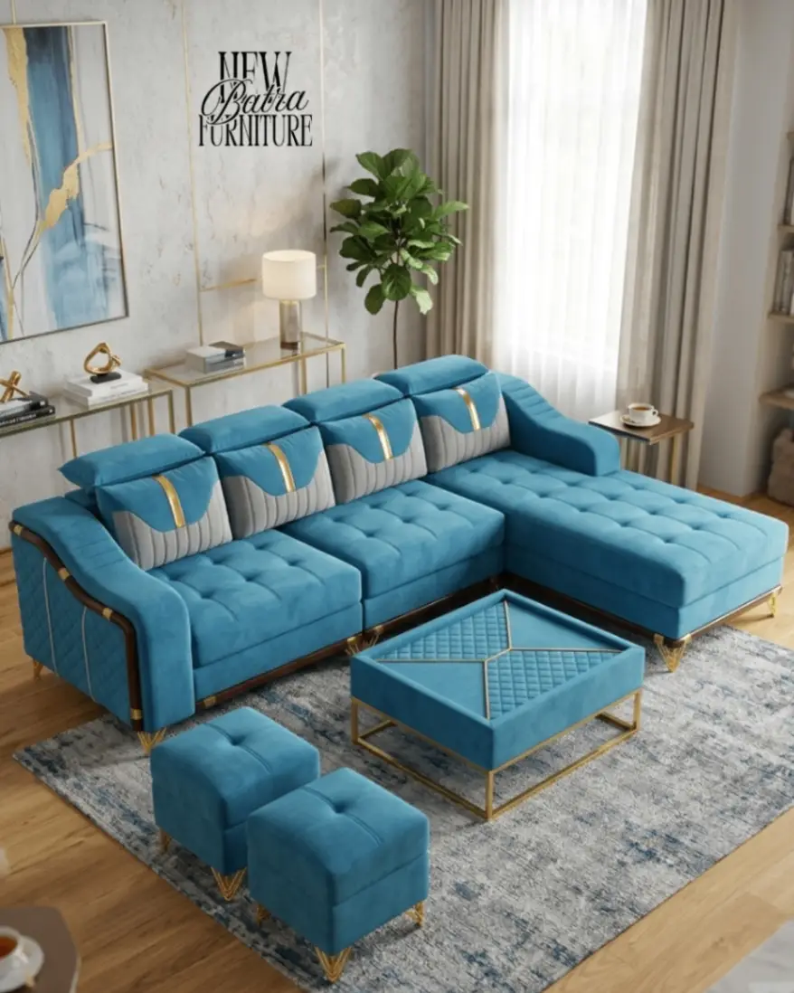 Velvet L-Shaped Sofa