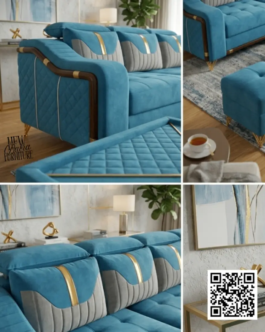 Velvet L-Shaped Sofa view 2