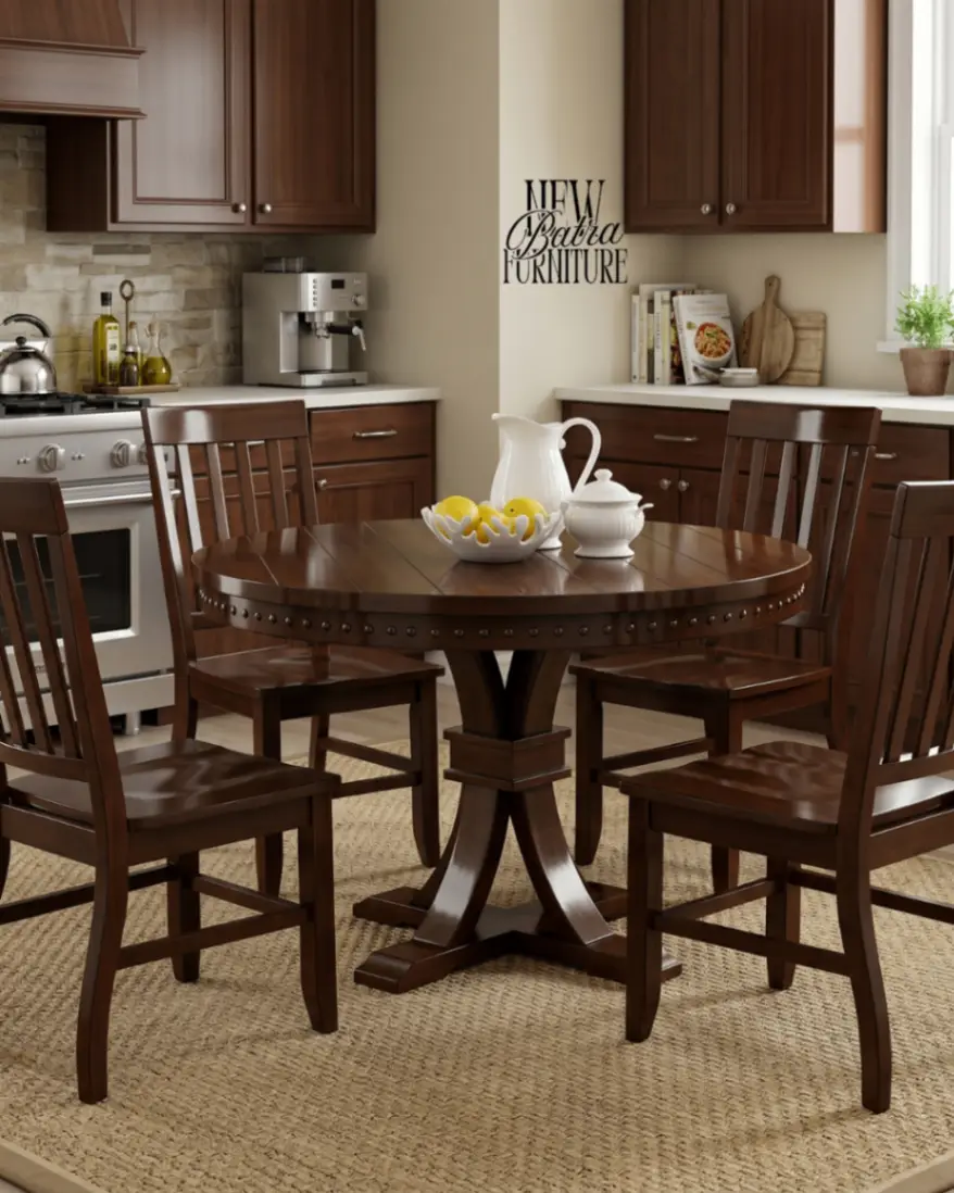 Circle Round Solid Wood Dining Table Classic Contemporary Dining Table with Sculptural Wooden