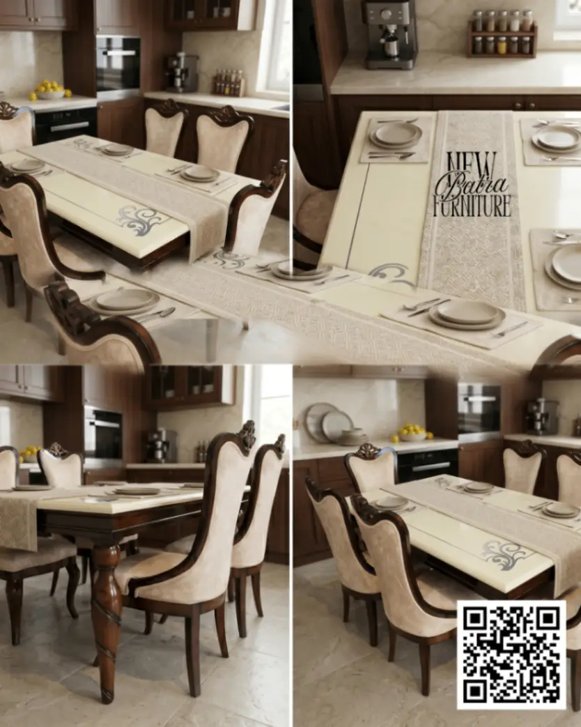 Dining Table 6 Seater White Marble - Modern Elegant Design view 2