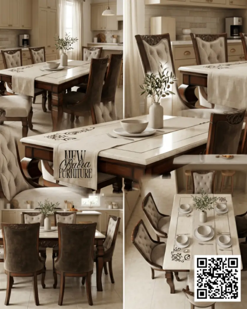 Natural 6 Seat teekwood Top Dining Table Set view 2