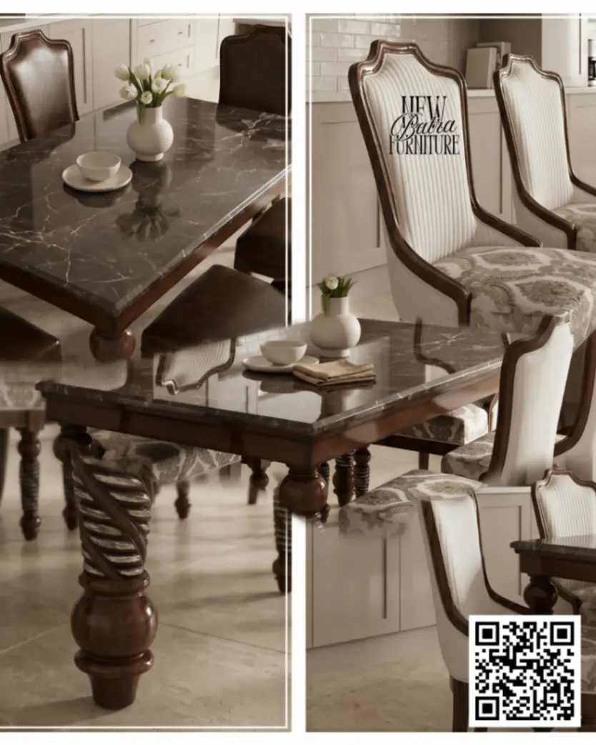 Wood Dining Table with kharad Legs for 6 People view 2