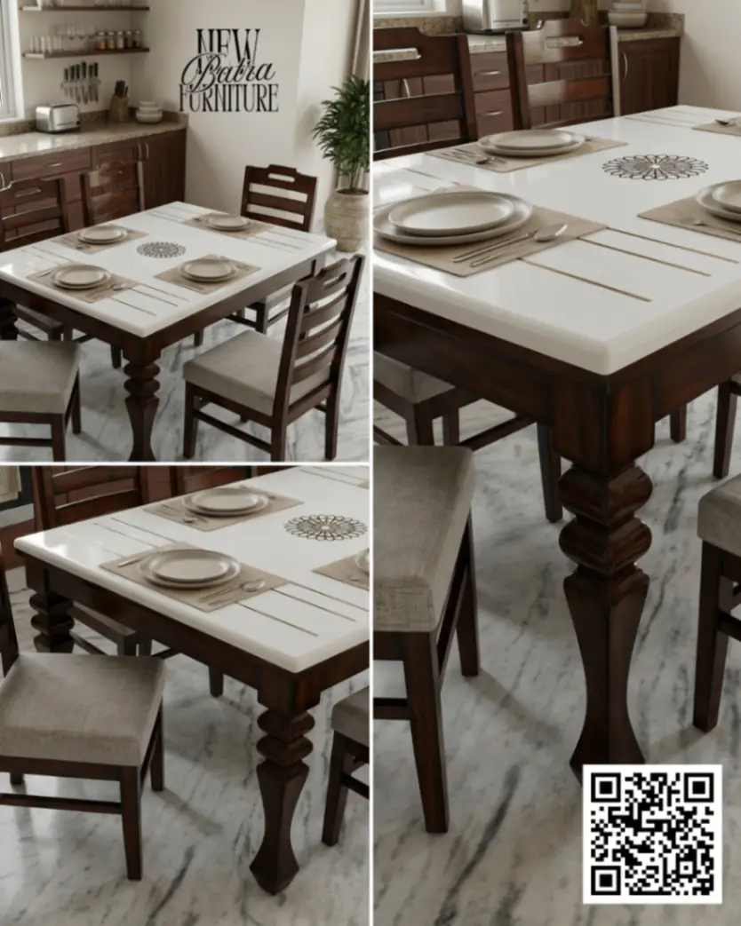 Handmade Wooden Dining Table Set view 2