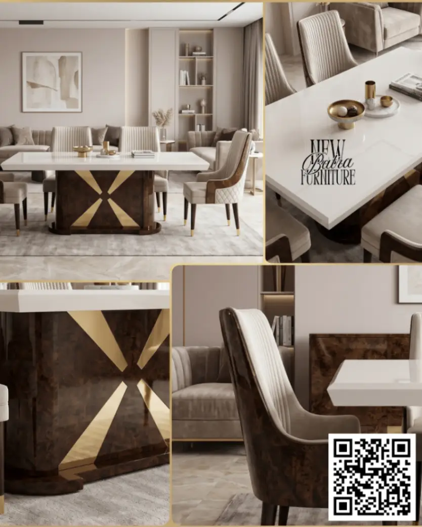 6 Seater Polyester Marble Dining with Teekwood view 2