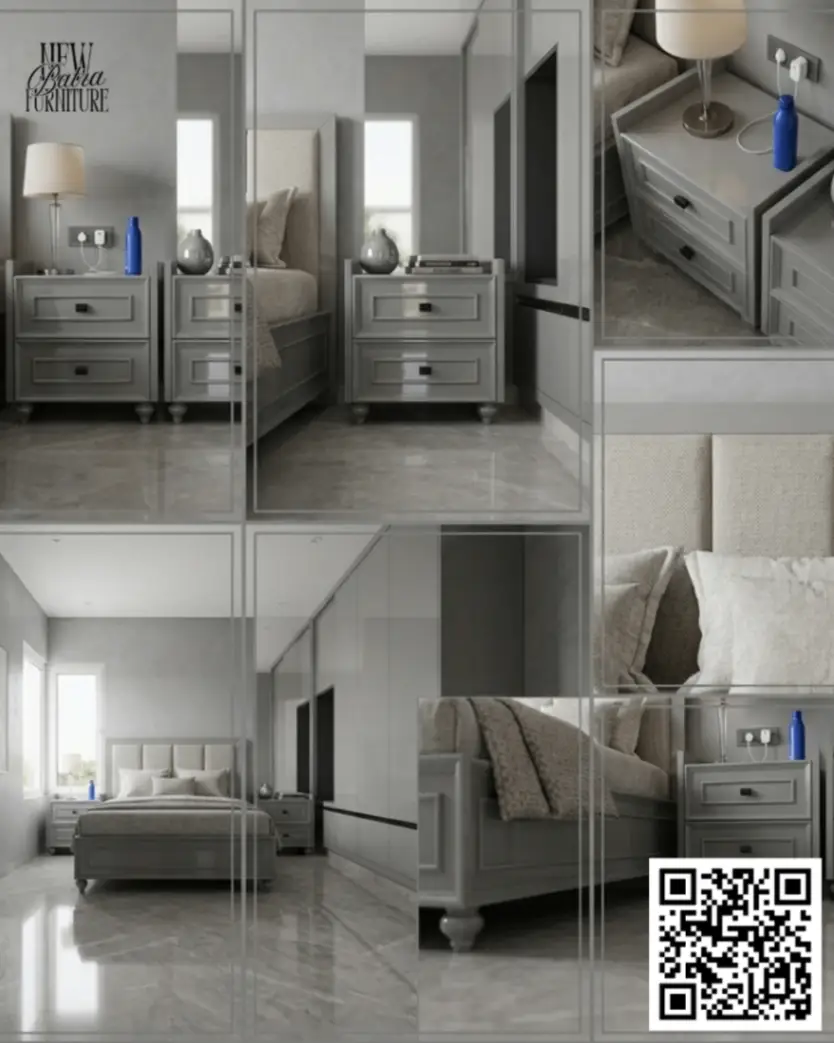 Elegant Gray Nightstand - New Batra Furniture view 2