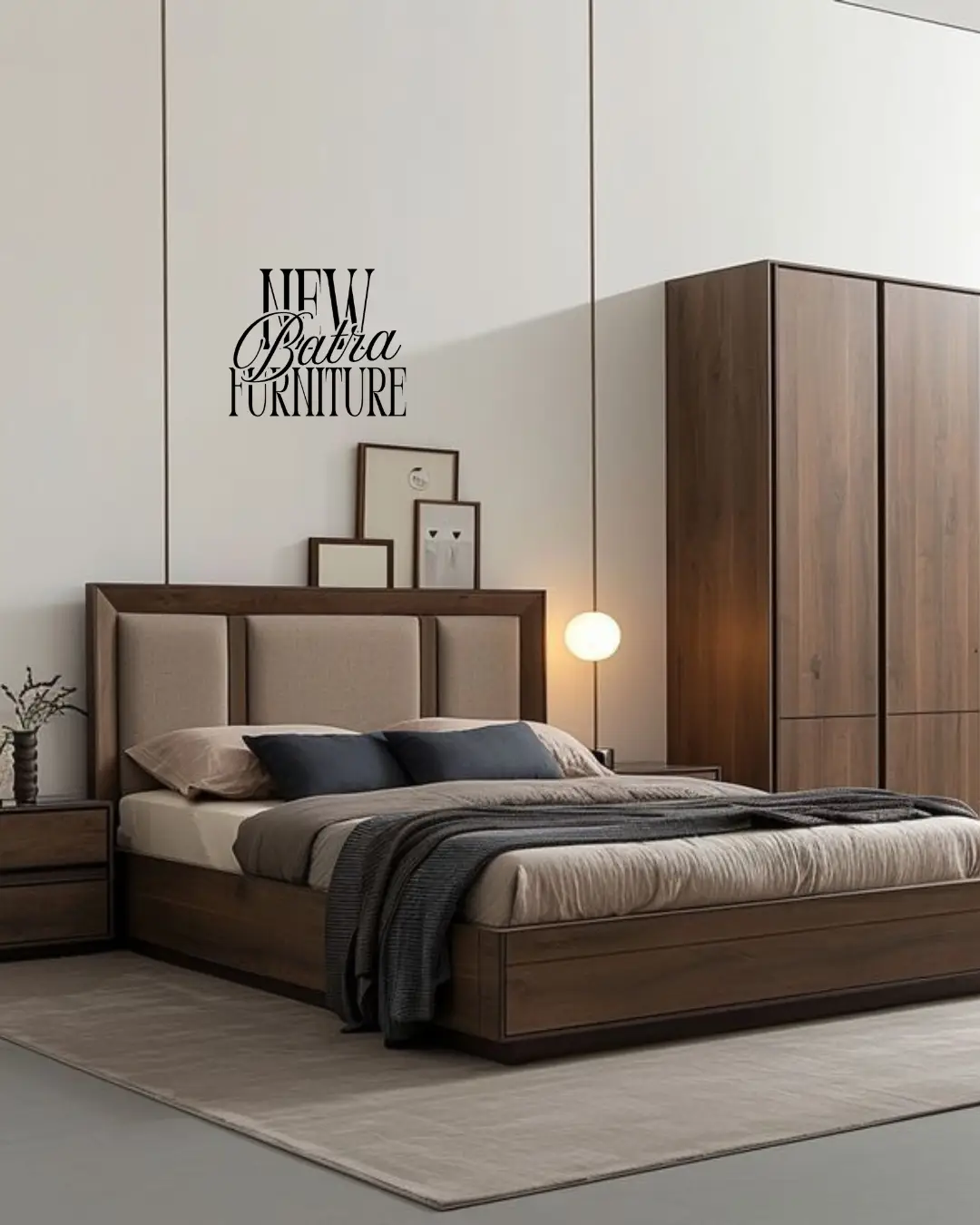 Clean lines and a polished brown wood finish.