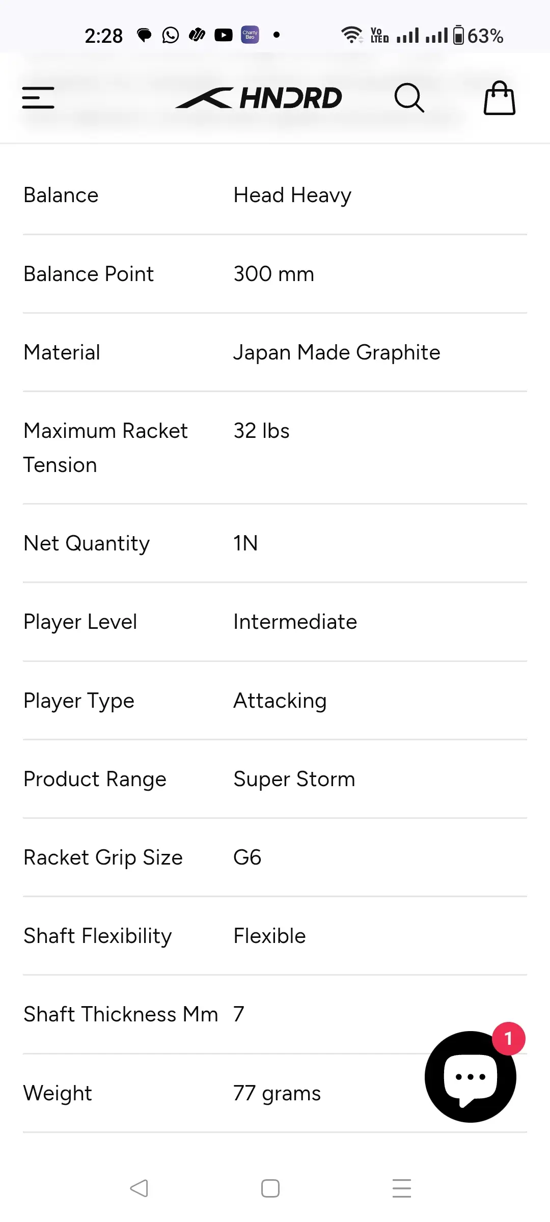 Hundred Super Storm Badminton Racket view 4