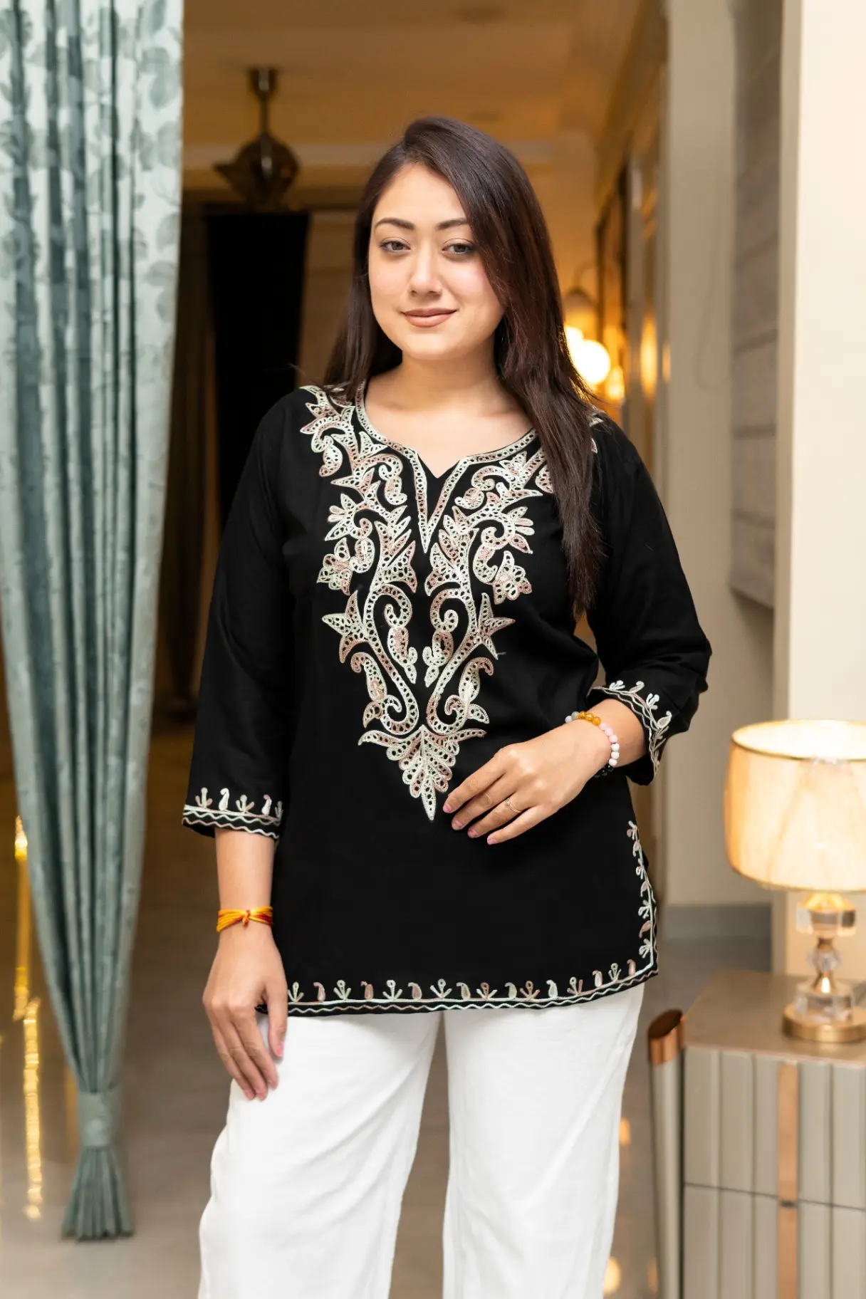 Embroidered Black Short Kurta view 2