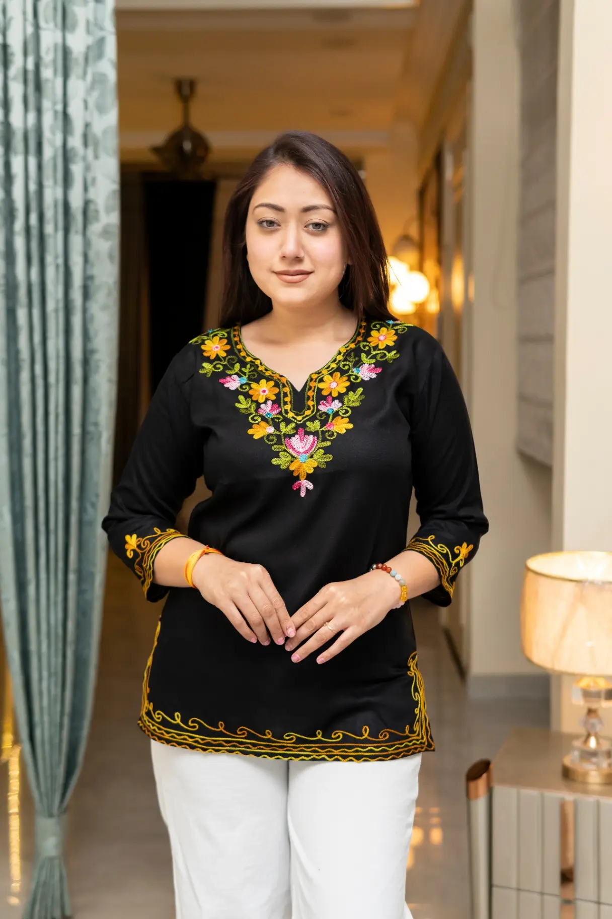 Kashmiri Embroidered Black Kurtis view 2