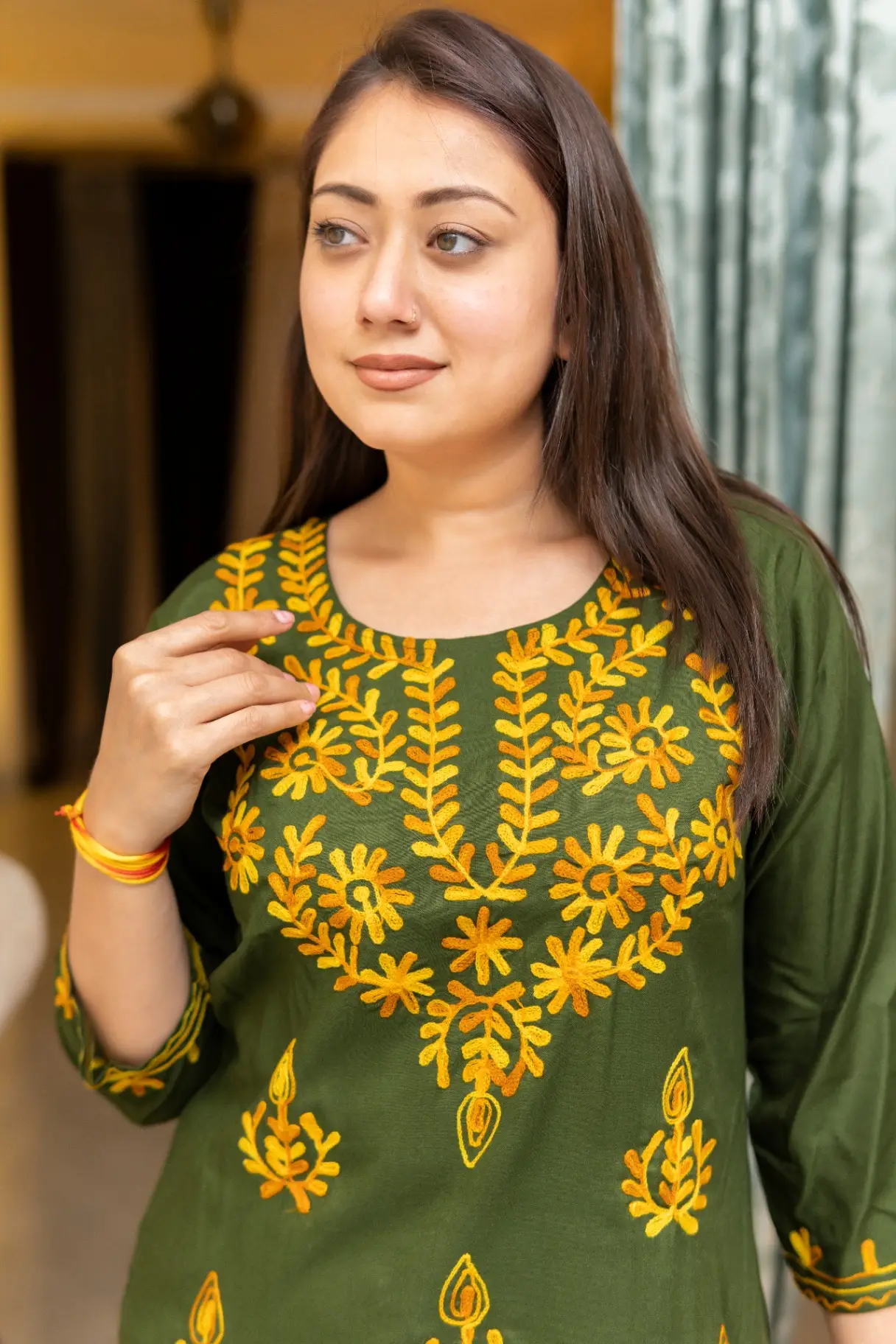 Kashmiri Embroidered green Short Kurtis view 2