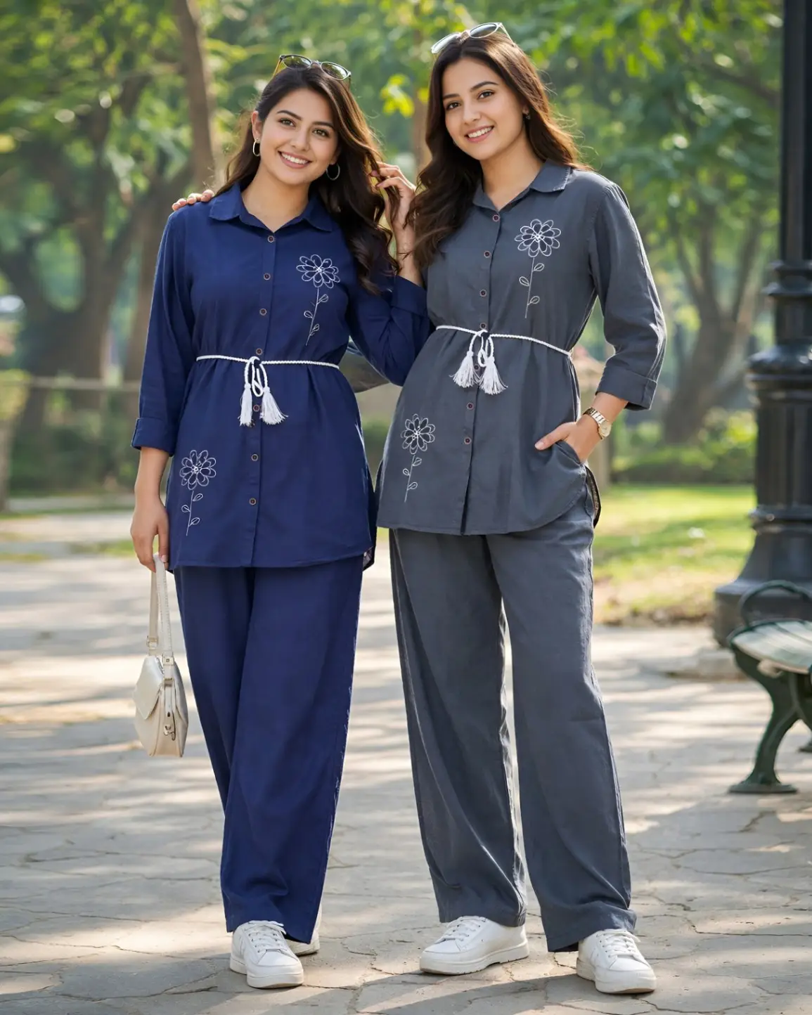 Women's Floral Embroidered Cotton-Blend Co-ord Set