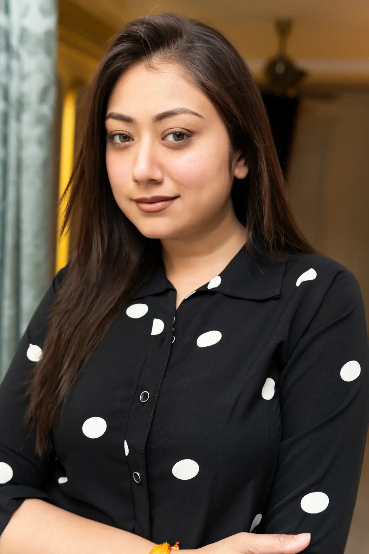 Cropped Polka Dot Button-Down Shirt