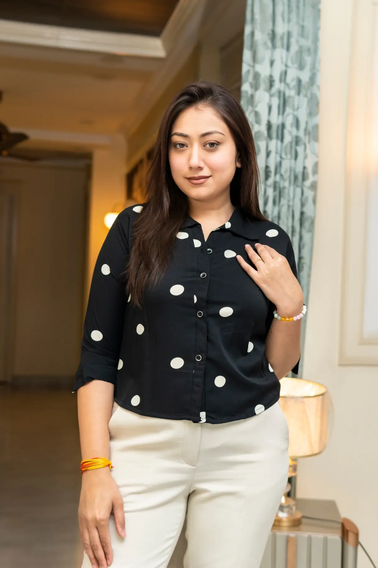Cropped Polka Dot Button-Down Shirt view 2