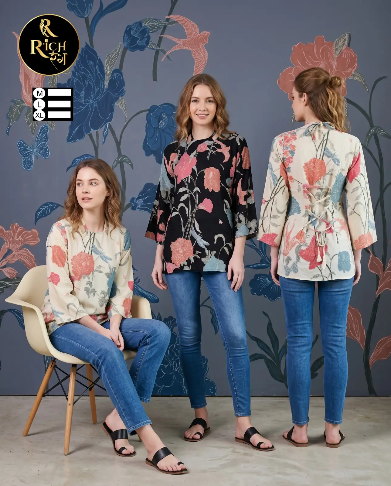 Botanical Bloom Lace-Back Short Kurti