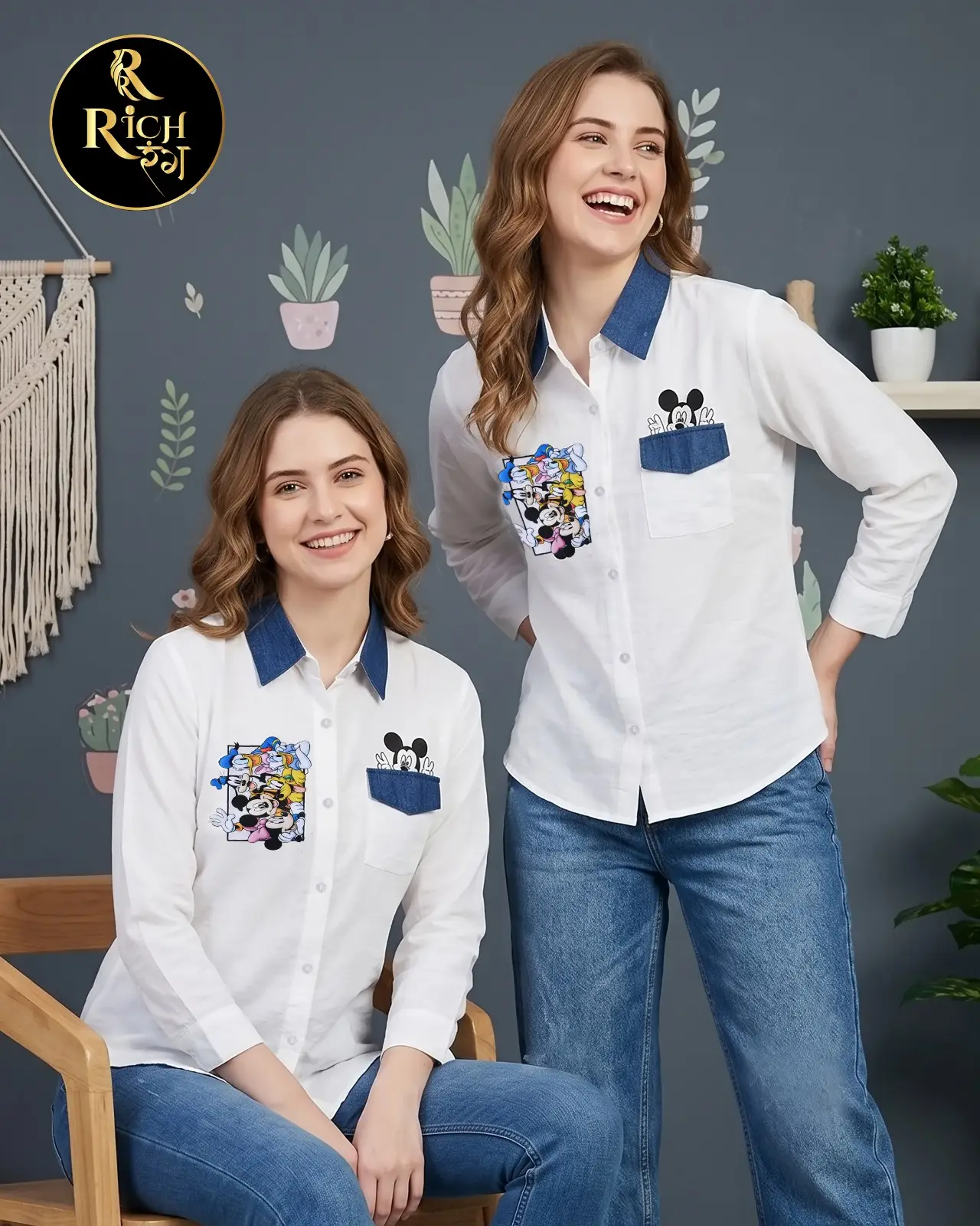 Classic White Mickey Patch Contrast Collar Shirt