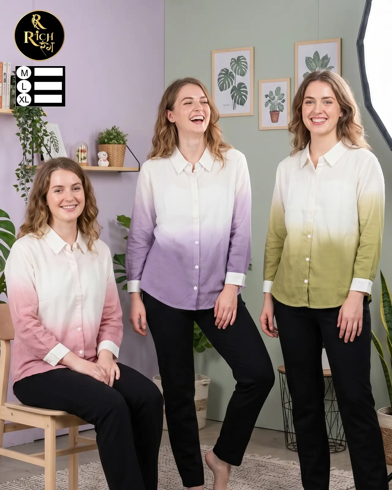 Pastel Dip-Dye Collared Casual Shirt