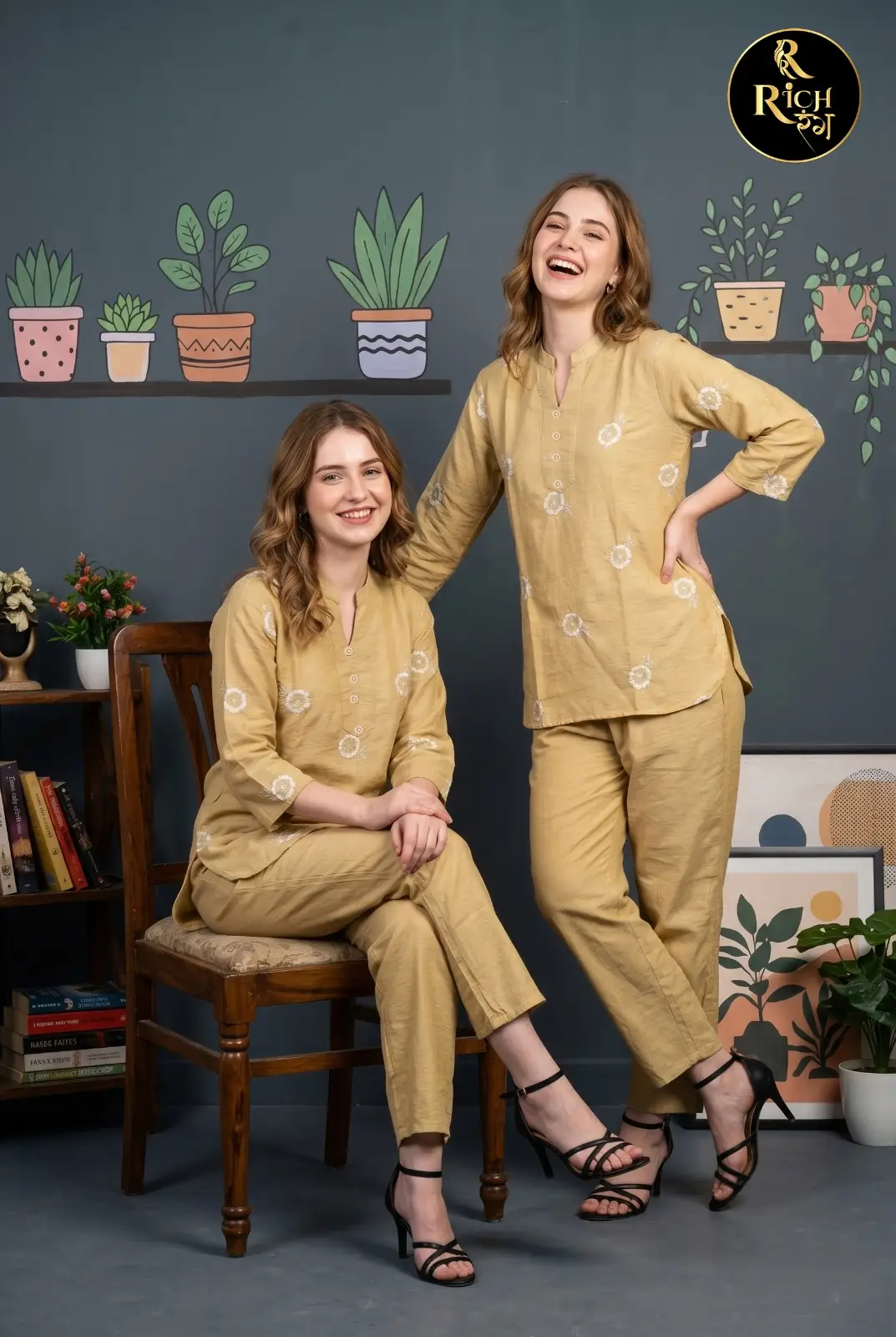 Meadow Khaki Mandarin Collar Co-ord Set
