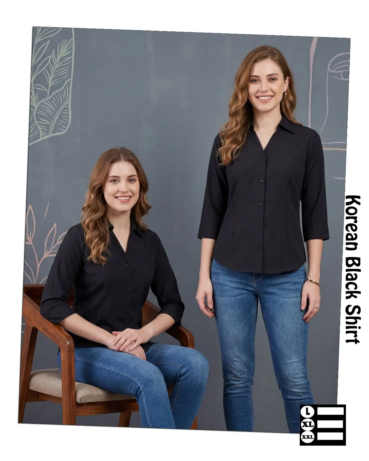 Smart Casual Open-Collar V-Neck Black Tunic Shirt