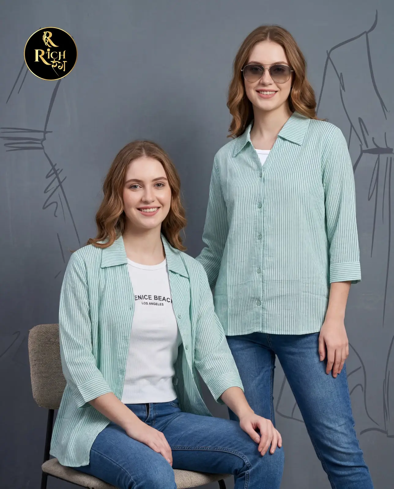 Mint Green Pinstripe Relaxed Button-Down Shirt