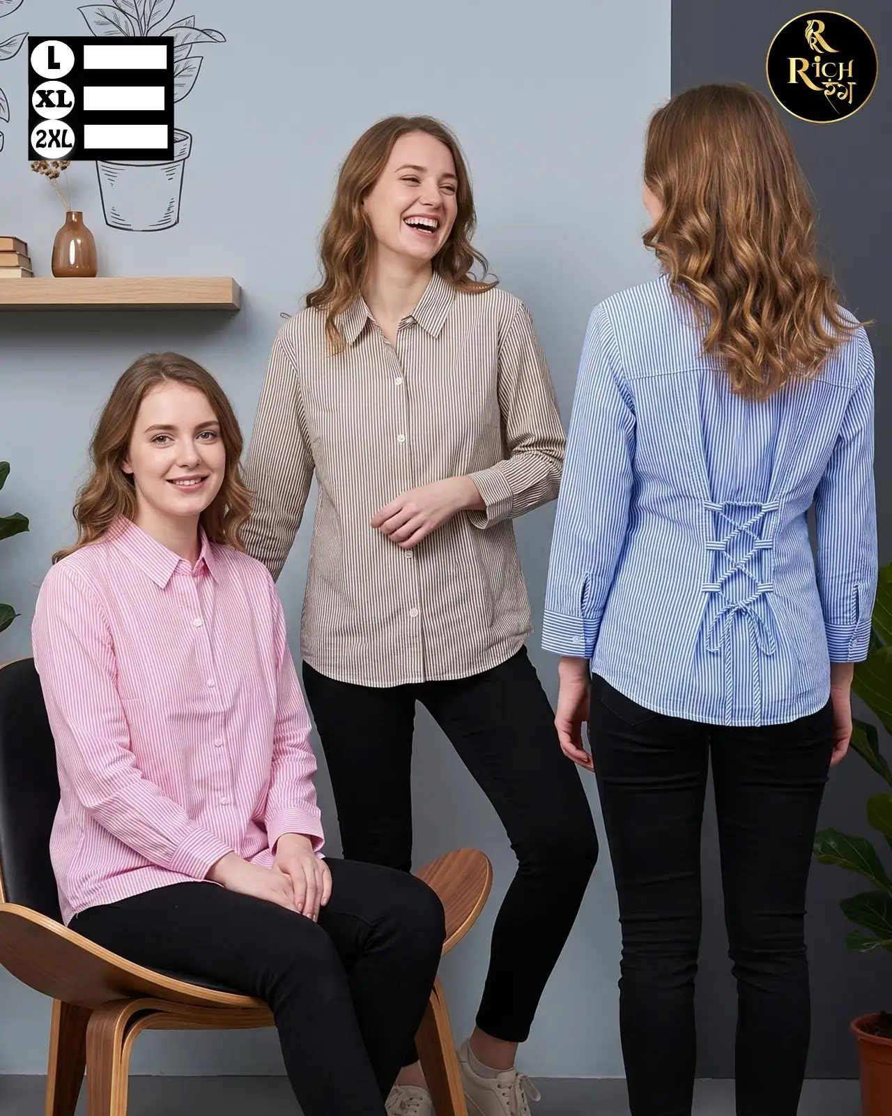 Pinstripe Button-Down Shirt with Corset Lace-Up Back