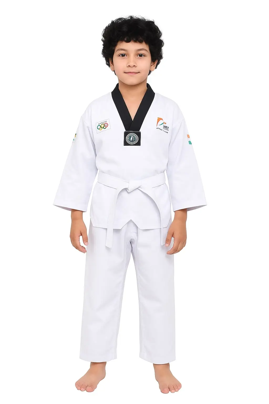 Real Choice Kids Cotton Taekwondo Uniform Set with Top, Pants & White Belt | Martial Arts Dobok Dress for Boys & Girls
