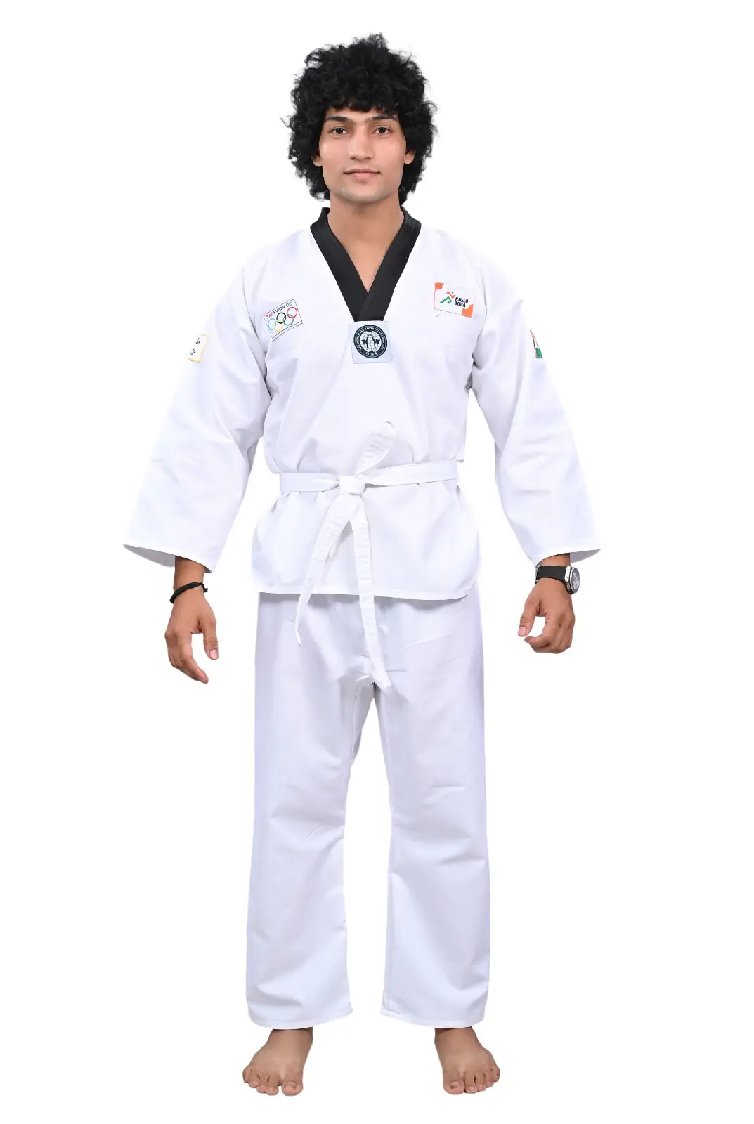 Real Choice Adult Cotton Taekwondo Uniform Set with Top, Pants & White Belt – Unisex Martial Arts Dobok for Training & Competition