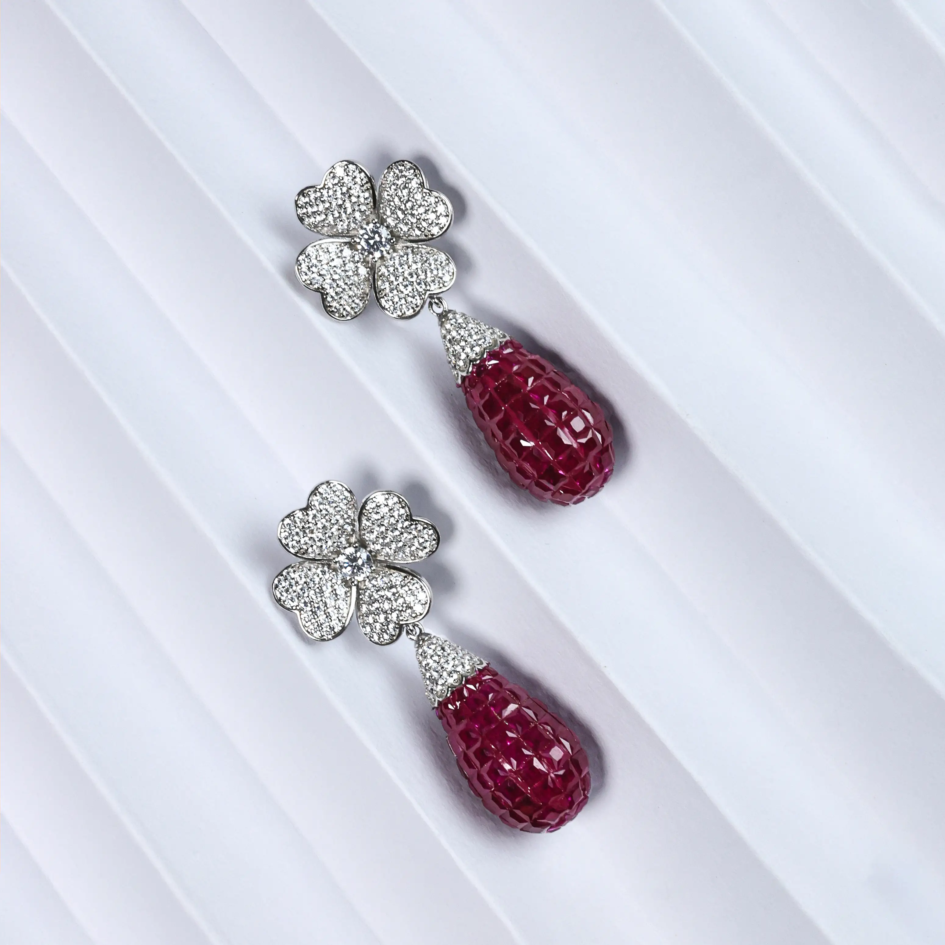 Ruby Clover Drop Earrings
