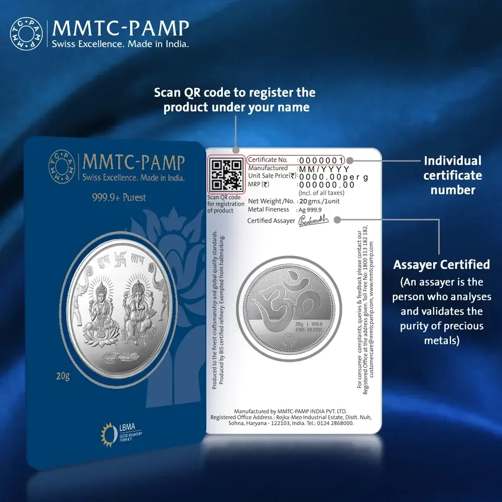 MMTC-PAMP Silver Coin 20 GMS LAKSHMI GANESH view 3