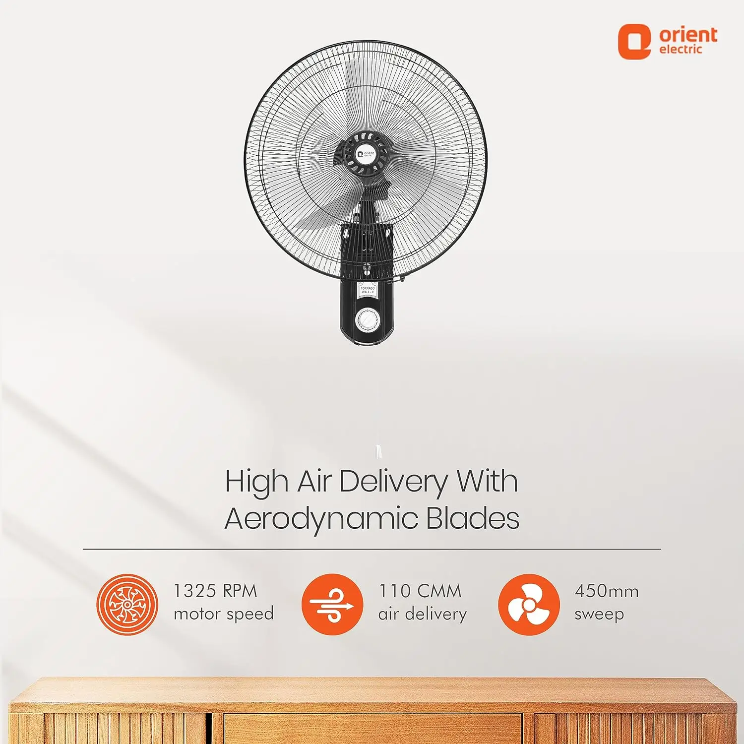 Orient Tornado Wall-II 450mm Wall Fan view 3