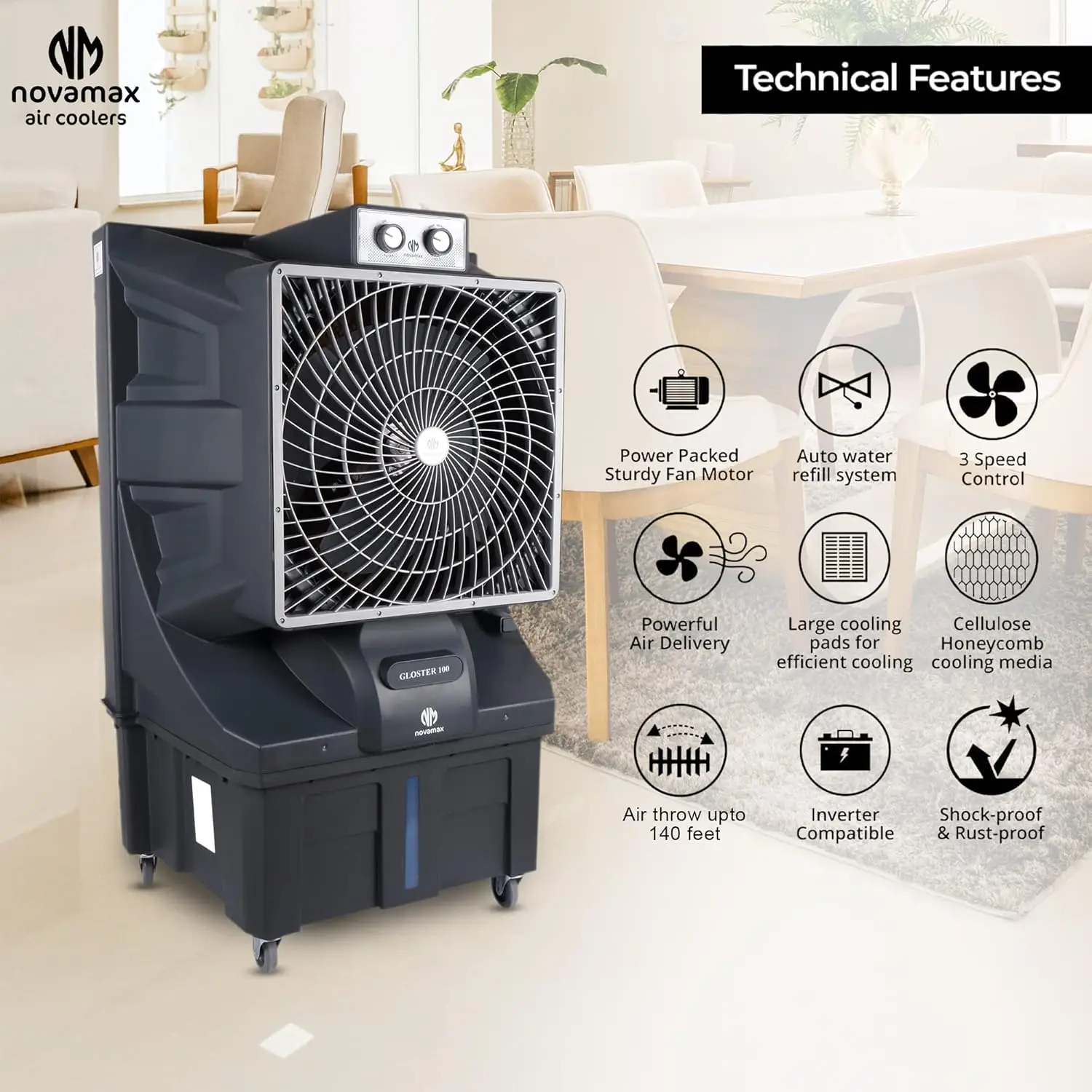 Novamax Gloster 100 Litres Air Cooler view 5
