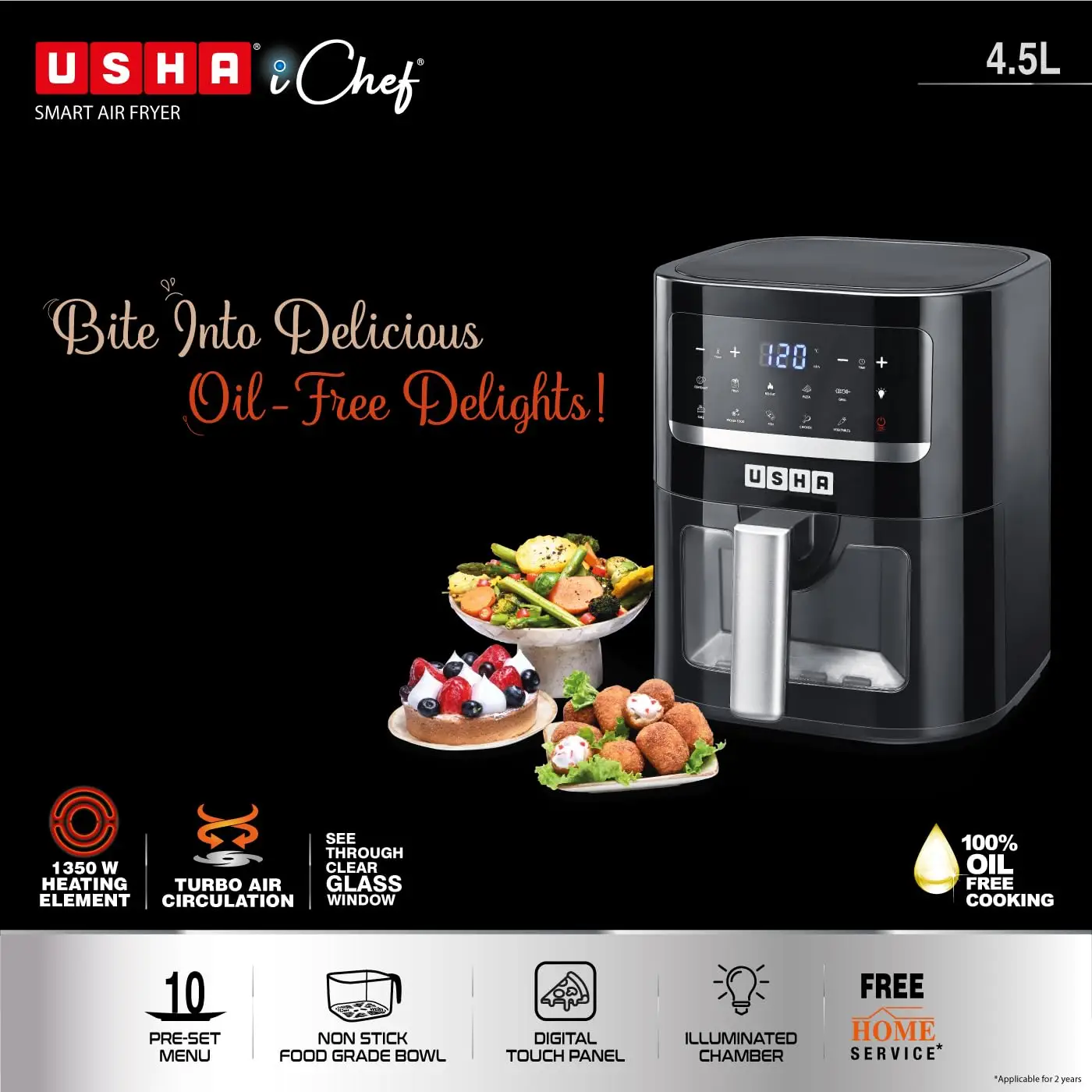 Usha i Chef Smart 4.5 Litre Air Fryer view 3